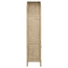 Kailani beige oak 4-door cane dining vitrine display cabinet by CoasterEveryday showing glass doors and wooden shelves.