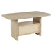 Kailani 8-piece beige oak counter dining set with matching cabinet, CoasterEveryday furniture, includes table and seating for dining space.