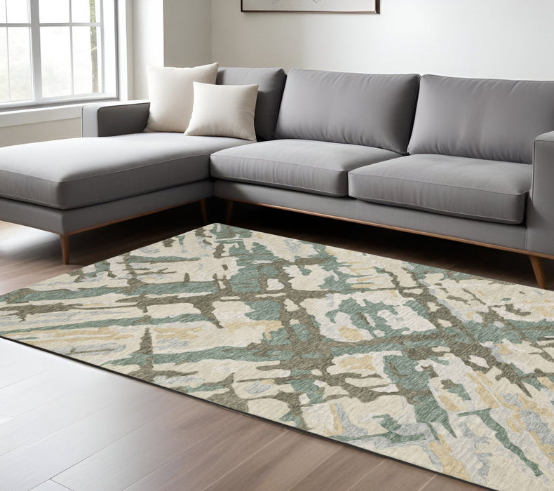 10' X 13' Wool Abstract Hand Tufted Area Rug - Gray And Teal