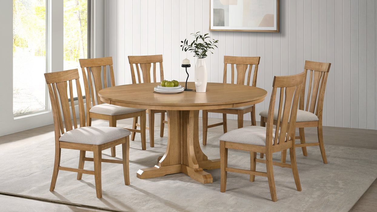 Hartville 7-piece Round Dining Table Set Natural Light Brown