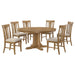 Hartville 7-piece round dining table set in natural light brown wood with matching chairs, ideal for casual dining spaces.