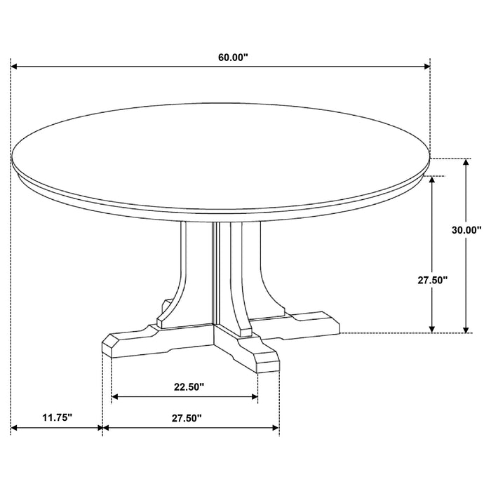 Natural light brown Hartville 60-inch round dining table by CoasterEveryday, showing the wooden surface and sturdy legs.