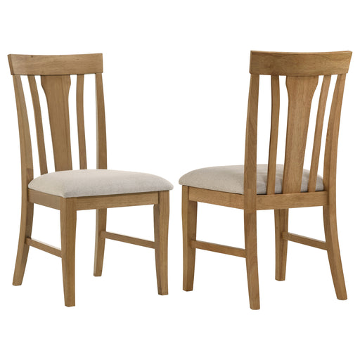 Pair of Hartville dining side chairs by CoasterEveryday in light brown wood finish, featuring clean lines and comfortable seating.