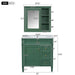 Giga bathroom vanity with top sink, two doors, three drawers, freestanding design, mirror cabinet included.