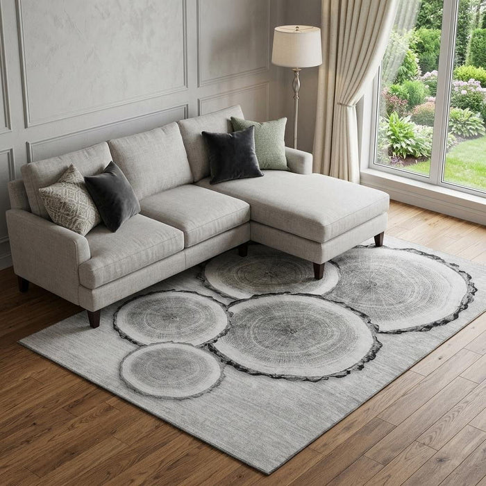 8' X 10' Woodland Lodge Washable Area Rug With UV Protection (649928) - Gray / Ivory