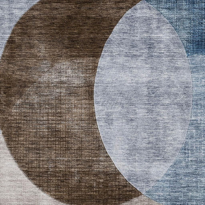 10' X 14' Geometric Washable Area Rug With UV Protection (686258) - Denim Blue / Brown / Beige