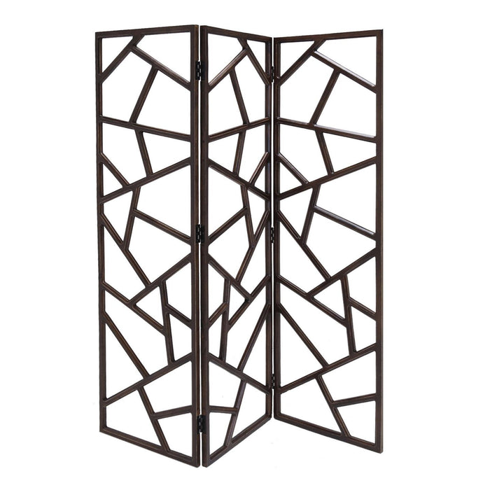 70" Solid Wood Folding Three Panel Screen Room Divider - Brown