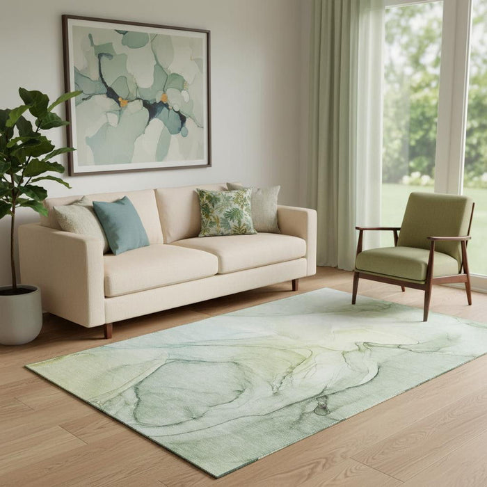 5' X 8' Abstract Washable Area Rug With UV Protection (646628) - Green / Ivory