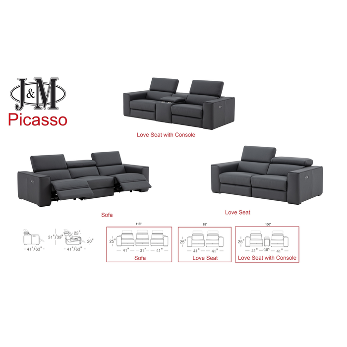 J & M Furniture Picasso Love Seat In Truffle with Console