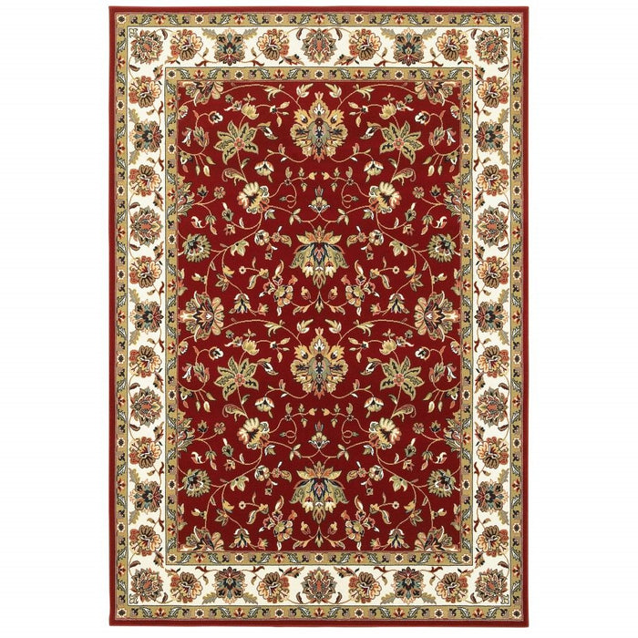 9' x 12' Machine Woven Floral Oriental Indoor Area Rug - Red Ivory