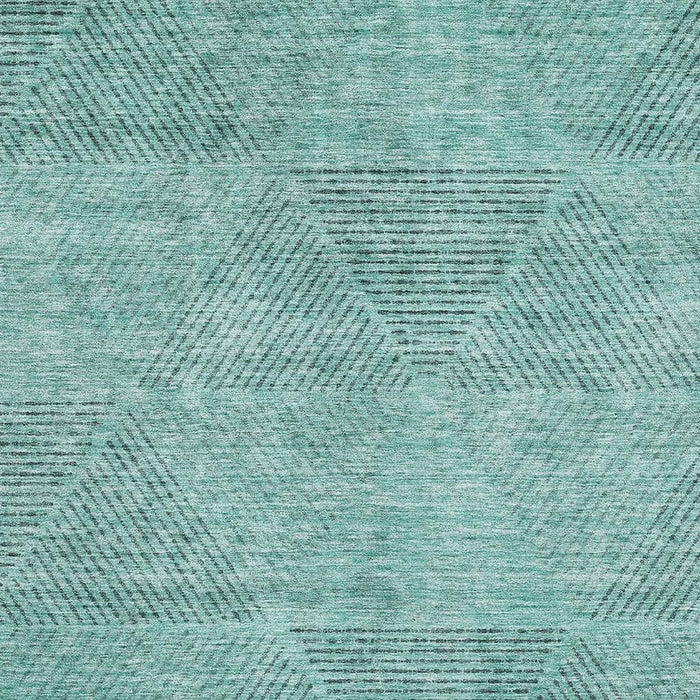 8' X 10' Geometric Washable Area Rug With UV Protection - Teal And Gray
