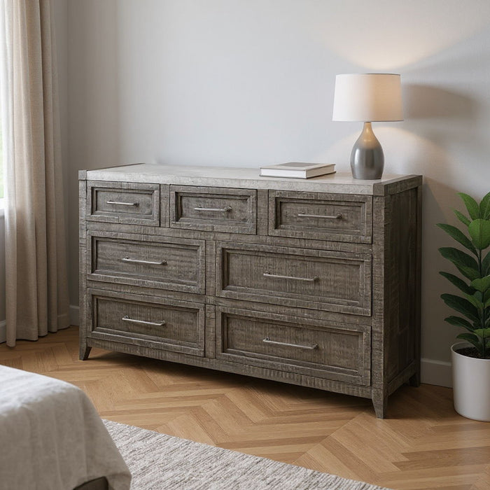 Solid Wood Seven Drawer Triple Dresser - Gray