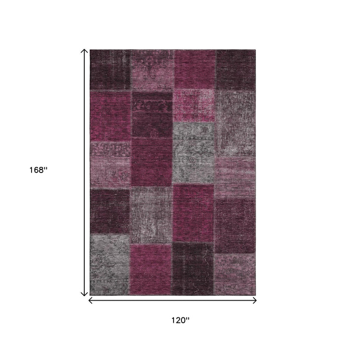 10' X 14' Patchwork Washable Area Rug With UV Protection (655180) - Merlot / Gray / Burgundy