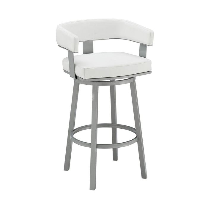 Faux Leather And Iron Swivel Low Back Counter Height Bar Chair - White And Gray