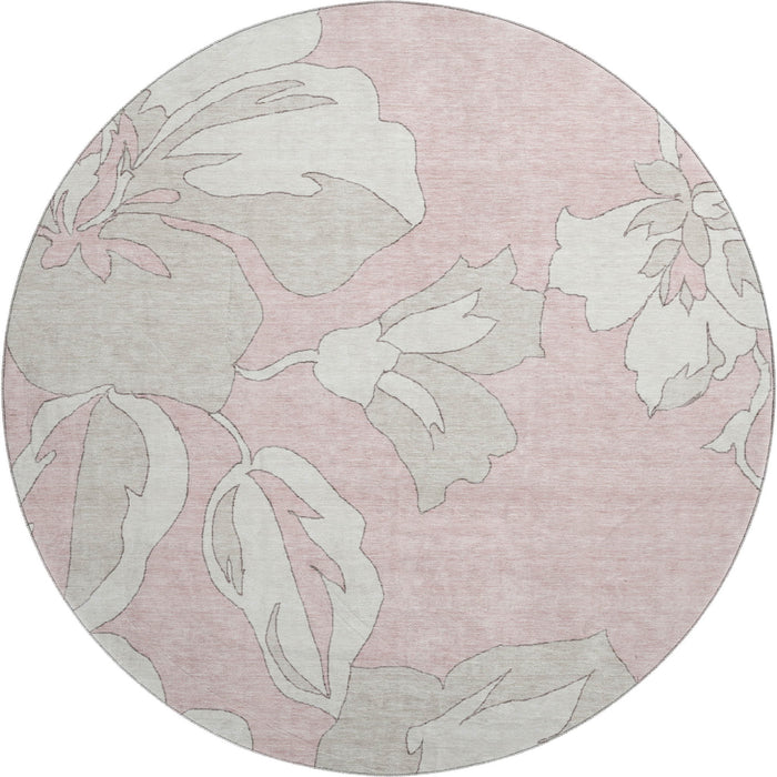 8' Floral Washable Round Rug With UV Protection (668008) - Pink / Ivory