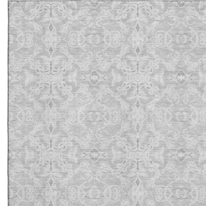 9' X 12' Medallion Washable Area Rug Polyester With UV Protection - Silver And Gray