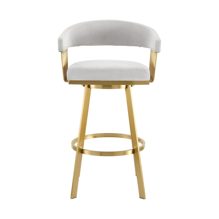 30" Fabric And Stainless Steel Low Back Bar Height Swivel Bar Chair - Silver / Gold