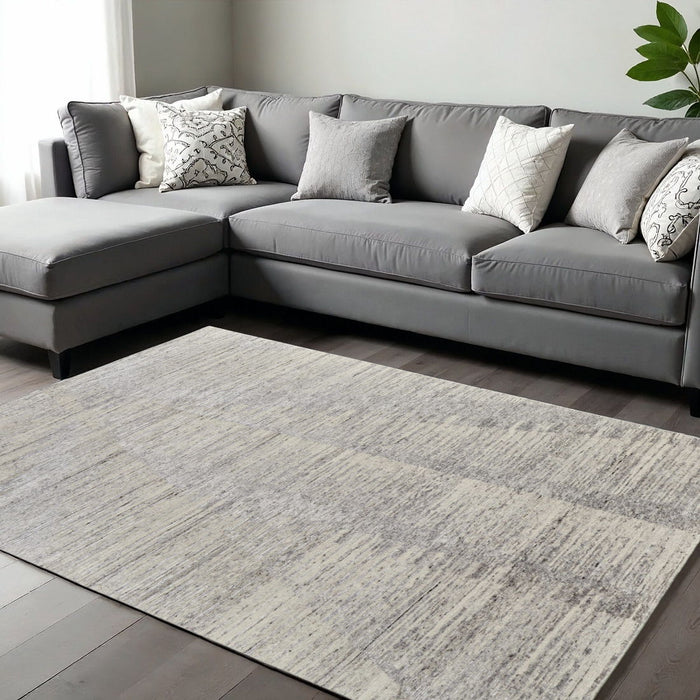 9' X 13' Abstract Hand Knotted Distressed Area Rug - Ivory And Gray
