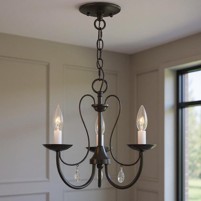 12" Three Light Dimmable Chandelier With Shades - Bronze