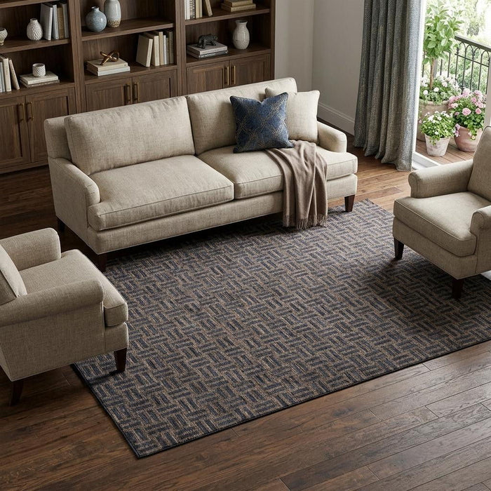 10' X 14' Abstract Geometric Washable Area Rug With UV Protection (673525) - Chocolate / Gray
