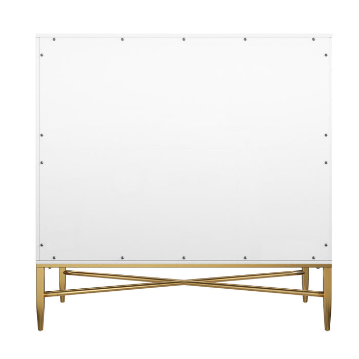 Wood Accent Cabinet With Two Doors - White / Gold