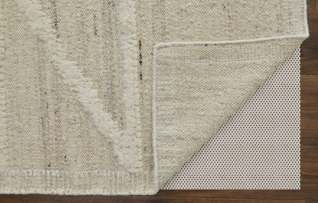 8' Wool Geometric Hand Woven Runner Rug - Tan And Ivory