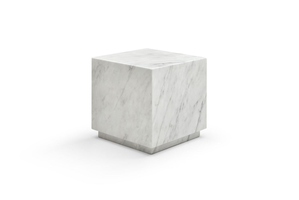 Marble Square Block End Table - White