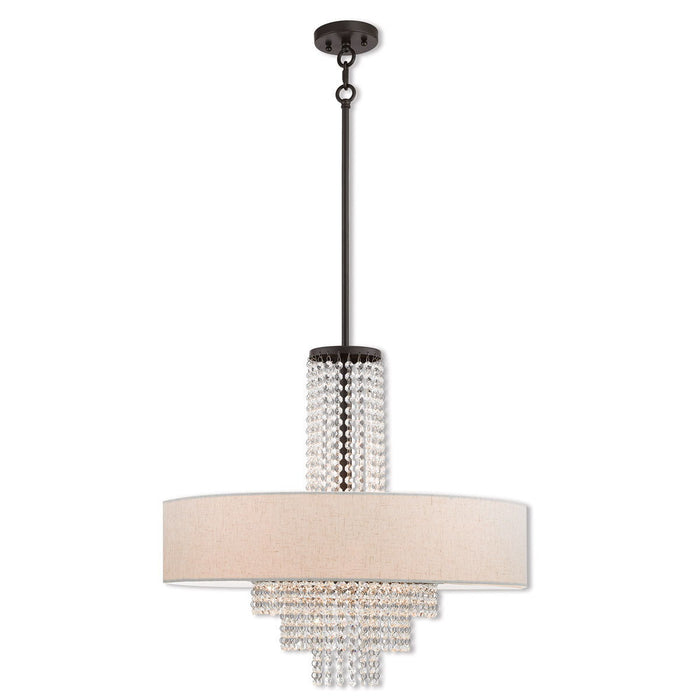 28" Five Light Metal Dimmable Chandelier With Shades - Bronze