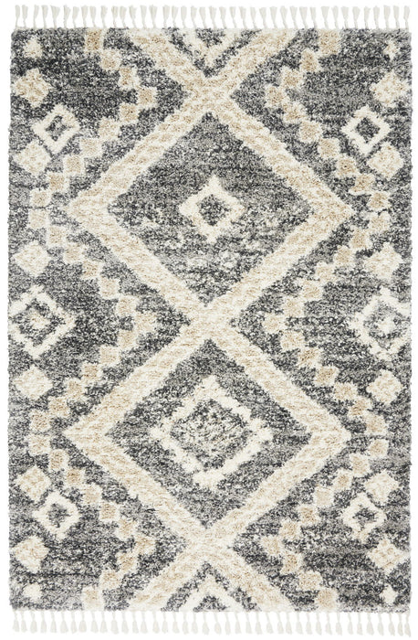 5' X 8' Geometric Shag Non Skid Area Rug (551128) - Ivory / Gray