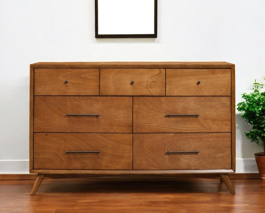 Wood Seven Drawer Double Dresser - Brown