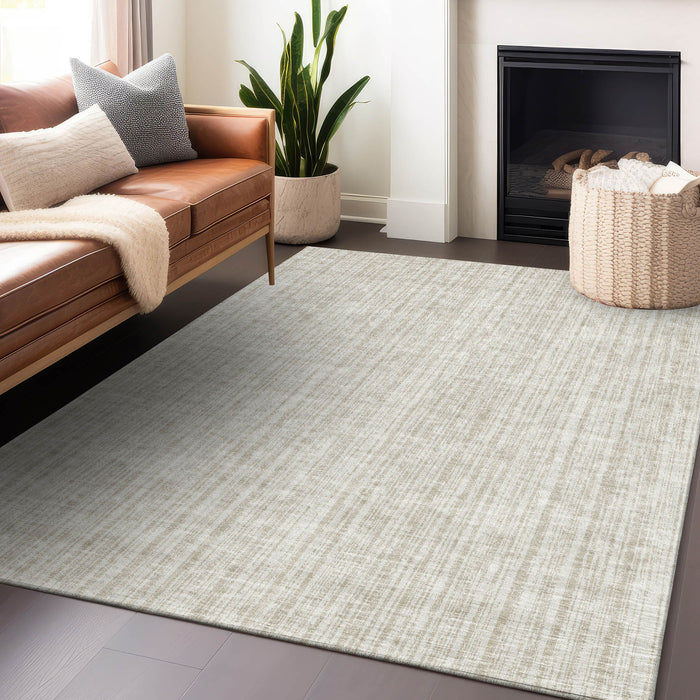 10' X 14' Striped Washable Area Rug With UV Protection - Ivory And Beige