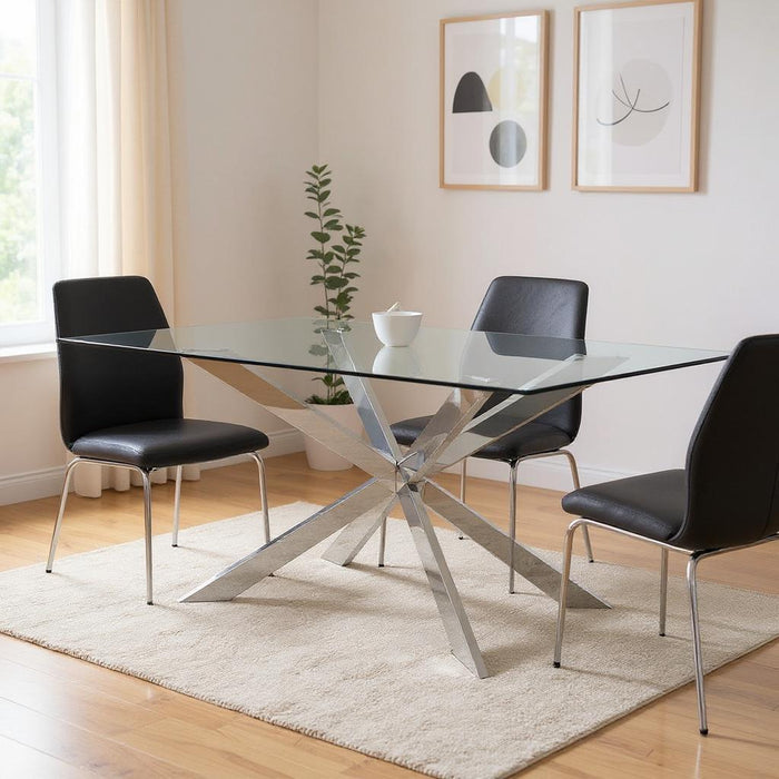 72" Glass And Metal Cross Leg Base Dining Table - Clear