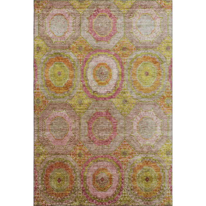 10' X 14' Geometric Washable Area Rug With UV Protection (716497) - Orange / Pink