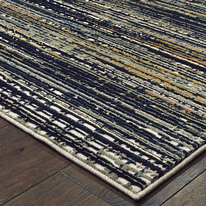 8' x 11' Abstract Power Loom Stain Resistant Area Rug - Black Navy Gold Ivory And Blush