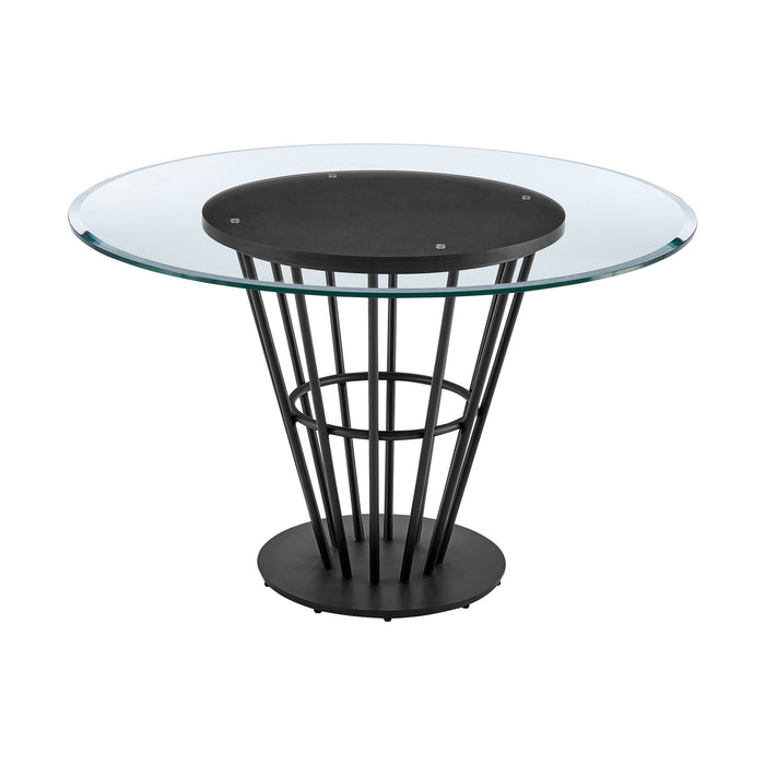 48" Glass And Iron Pedestal Base Round Top Dining Table - Brown