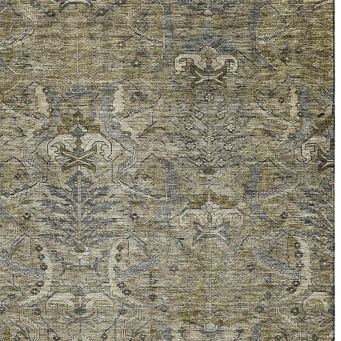 10' X 14' Damask Washable Area Rug With UV Protection (683896) - Taupe / Gold / Beige