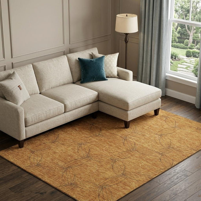 10' X 14' Geometric Washable Area Rug With UV Protection (676560) - Copper / Brown