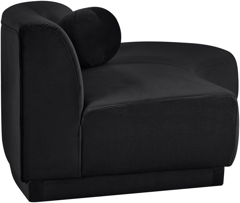 Meridian Furniture Avra 86-inch velvet upholstered stationary sofa with plush cushions and modern design.