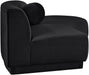 Meridian Furniture Avra 86-inch velvet upholstered stationary sofa with plush cushions and modern design.