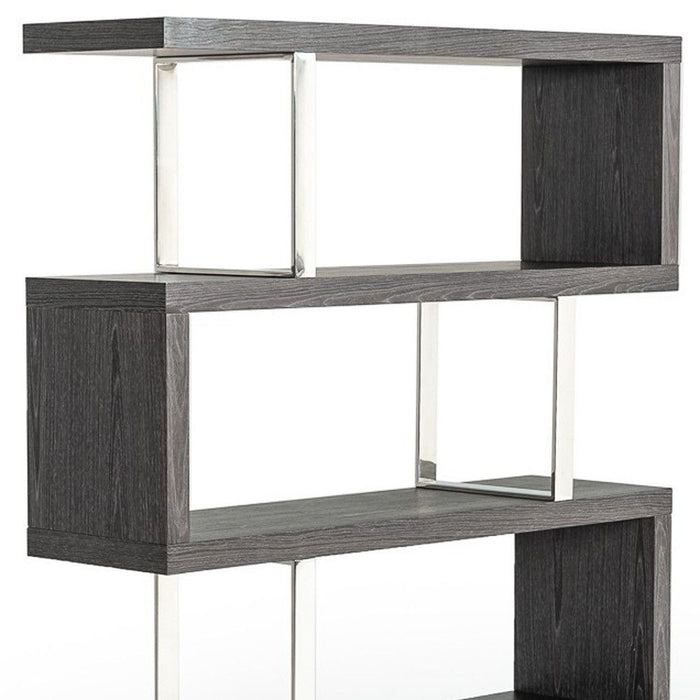 Elm Chrome Four Tier Zig Zag Bookcase - Gray