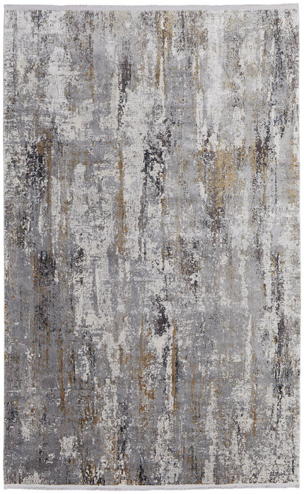 12' X 15' Casual Abstract Power Loom Area Rug With Fringe - Gray