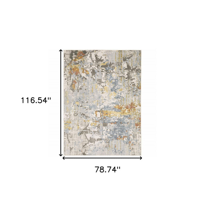 6' x 9' Abstract Power Loom Stain Resistant Area Rug - Gray Blue Beige Gold And Rust