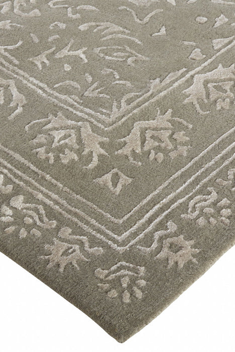 5' x 8' Wool Floral Tufted Handmade Distressed Area Rug - Gray Taupe And Silver