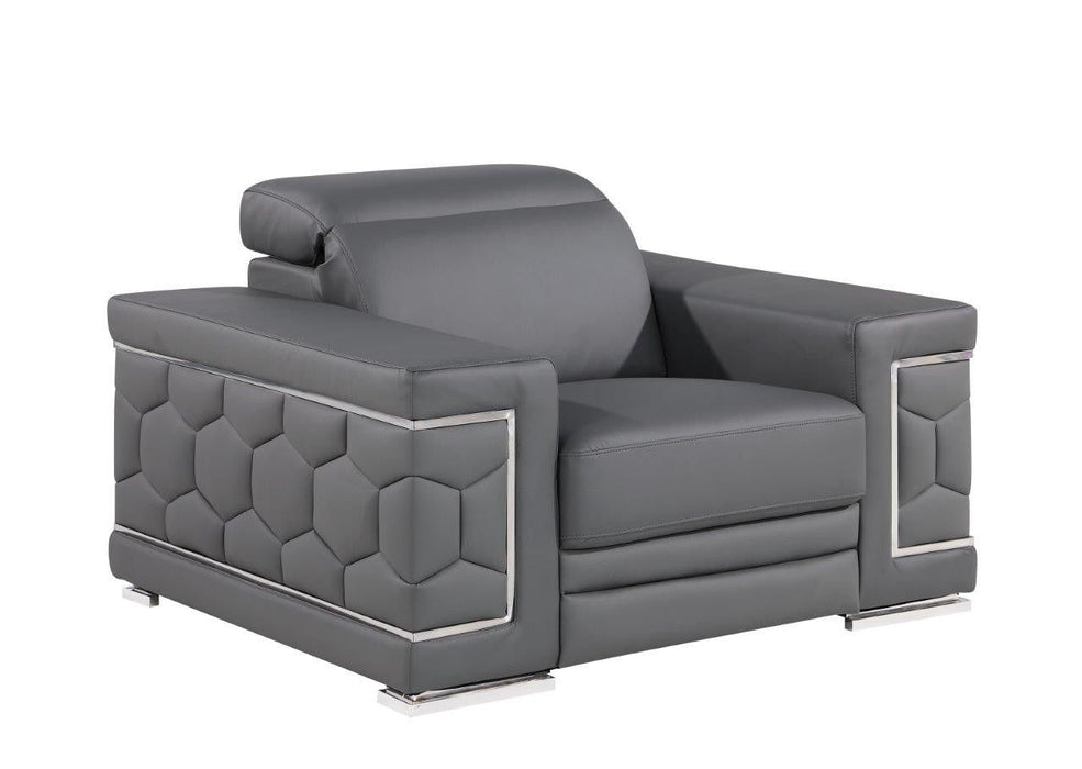 Genuine Leather Lounge Chair - Granite Gray And Silver