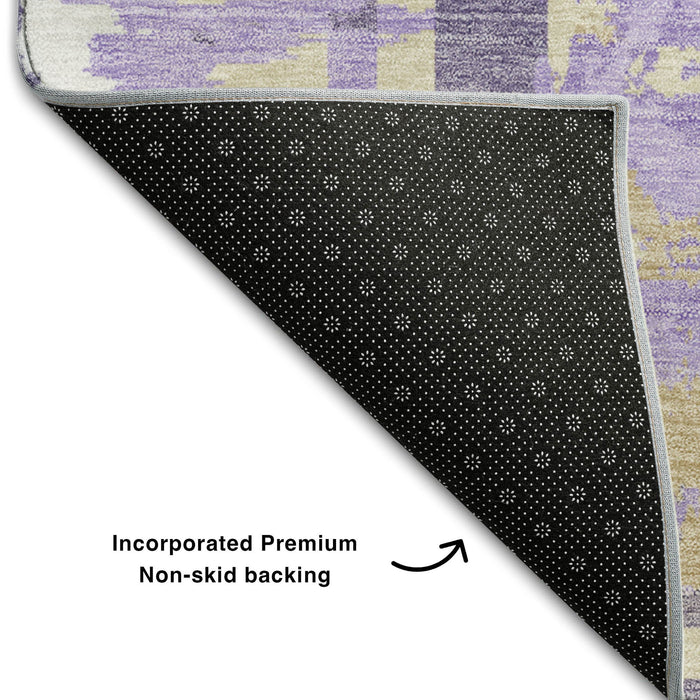 10' X 14' Geometric Washable Area Rug With UV Protection (667843) - Lavender / Beige / Gray