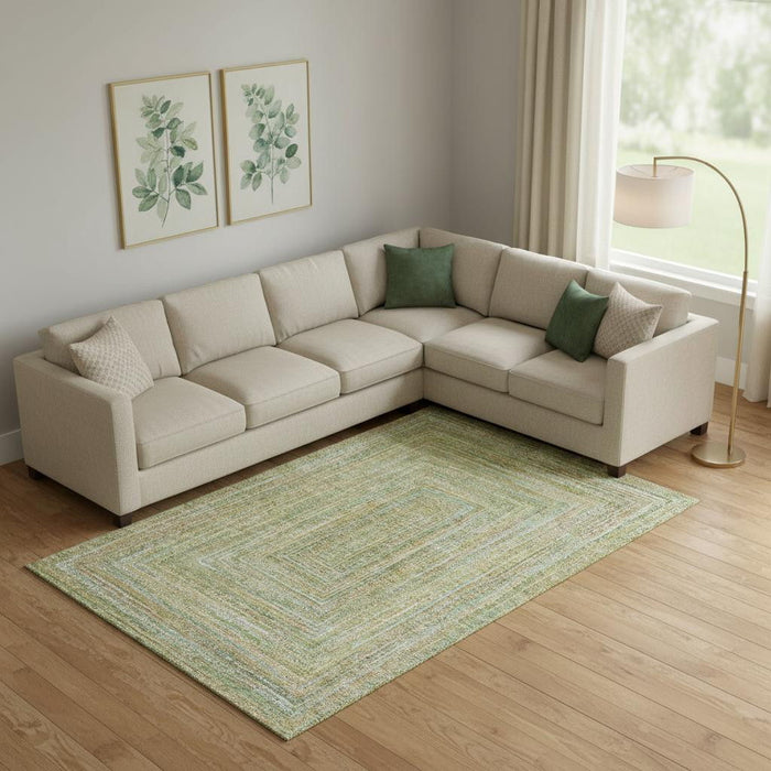 10' X 14' Geometric Washable Area Rug With UV Protection (699280) - Artichoke Green / Blue