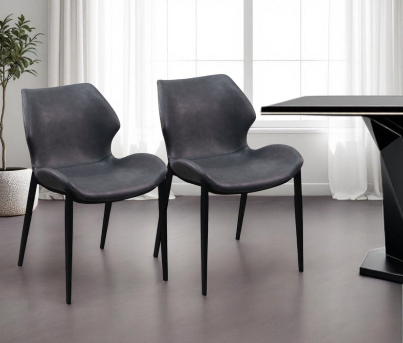 Upholstered Faux Leather Wing Back Dining Side Chairs (Set of 2) - Gray