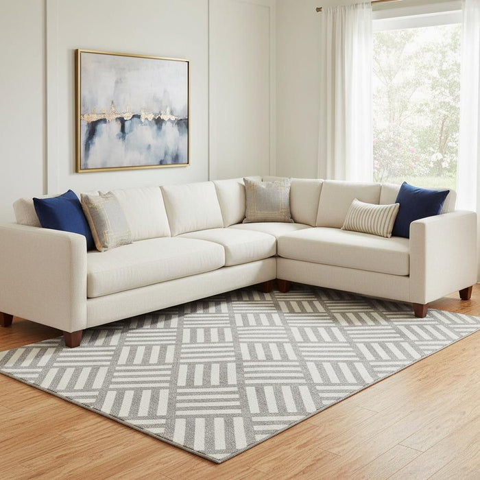 10' X 14' Geometric Washable Area Rug With UV Protection (652347) - Charcoal / Ivory