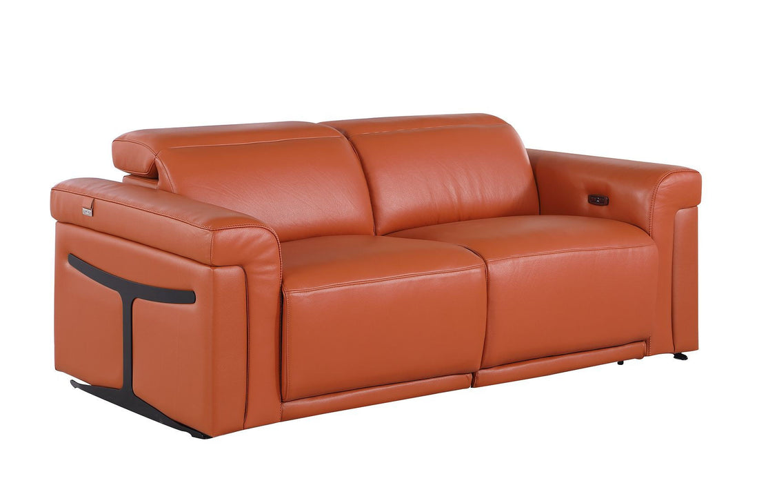 Italian Leather Power Reclining Loveseat (720485) - Orange / Black