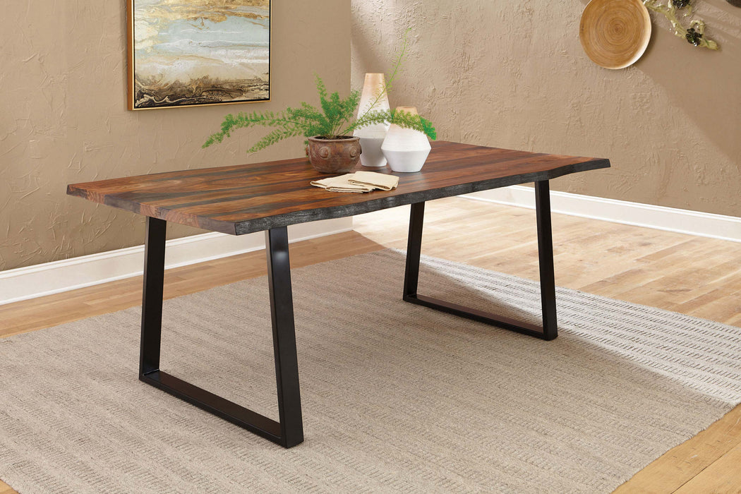 CoasterElevations Ditman 80-inch grey sheesham live edge dining table showcasing natural wood grain and sleek modern design.